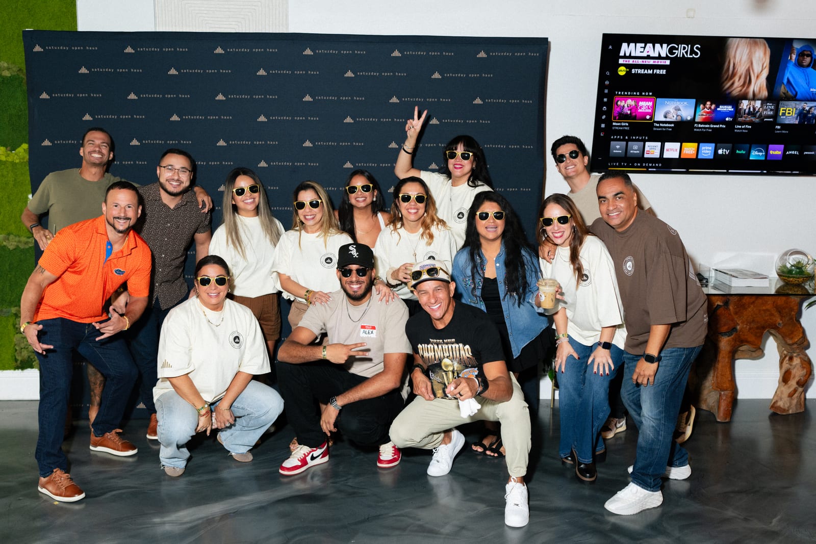 The whole room together in front of the wall